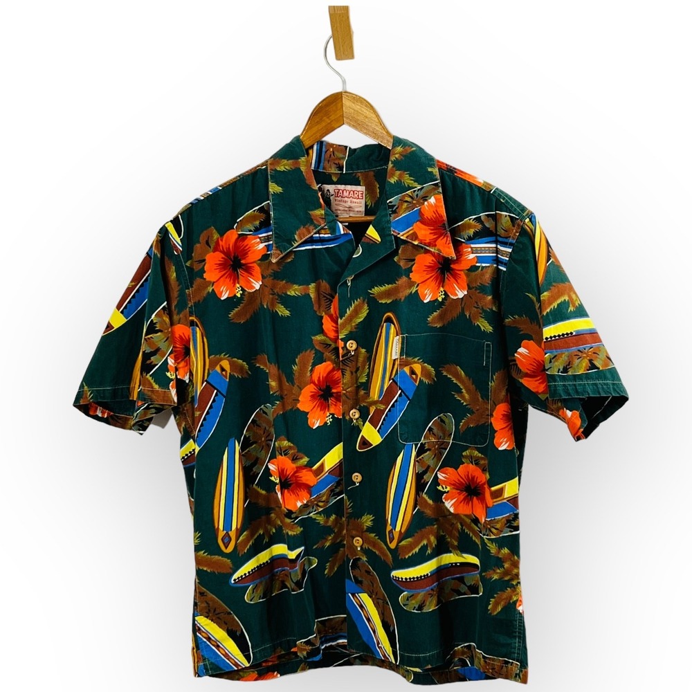 Tamare Vintage Hawaiian Shirt M Made in Hawaii Aloha Surfboard Hibiscus Cotton - Picture 2 of 13